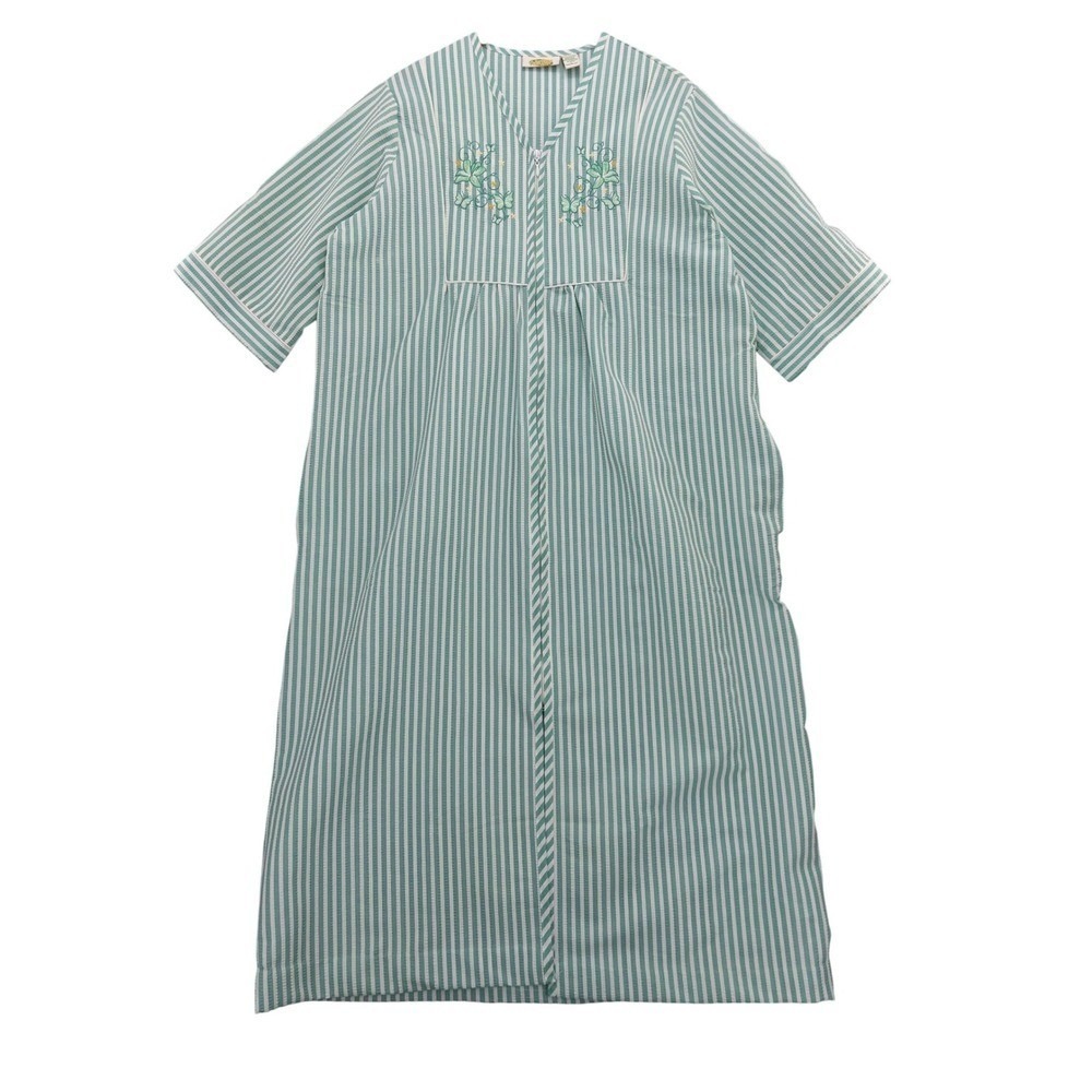Collections‎ Etc Embroidered Seersucker Zip Front Robe Housecoat MuuMuu Sz L